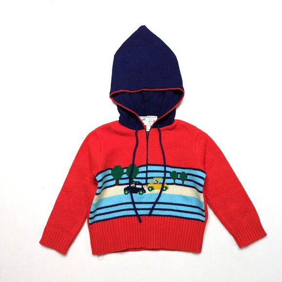 Vintage A Little Angel Hoodie Boys Size 12m Red Car - Picture 1 of 5
